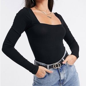 ASOS Tall Long Sleeve Bodysuit with Square Front and Back in Black